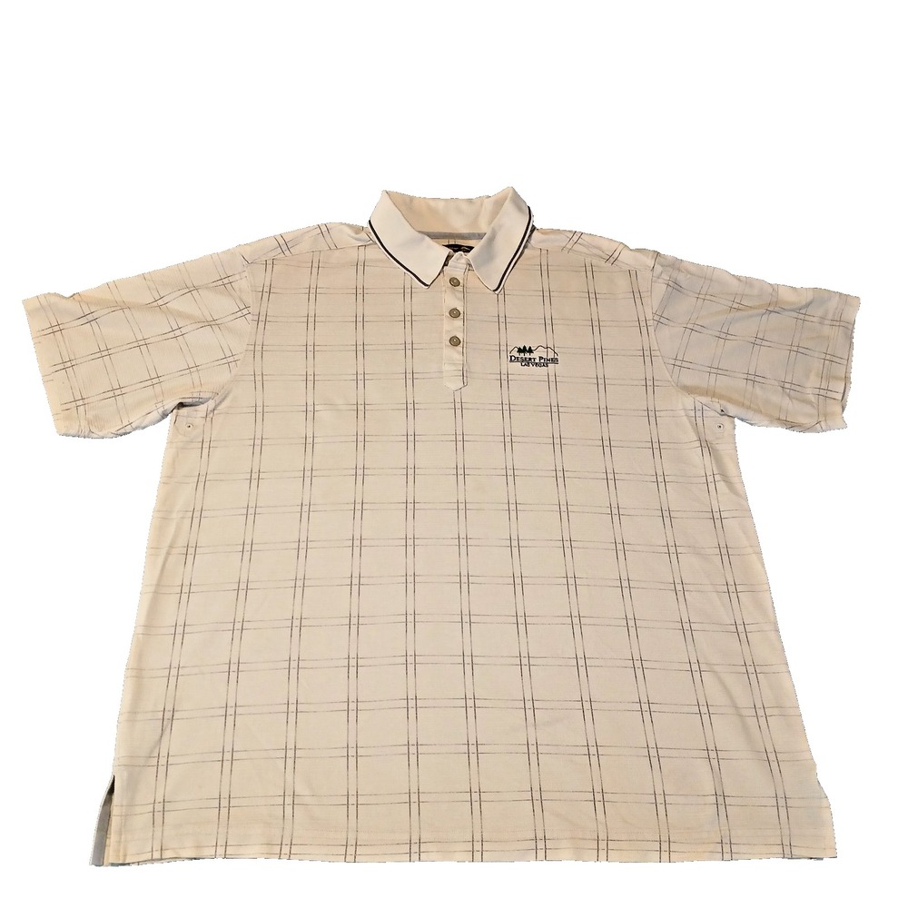 Tommy Bahama Golf Polo Shirt Beige Plaid Mens Desert Pines Las Vegas Size XL